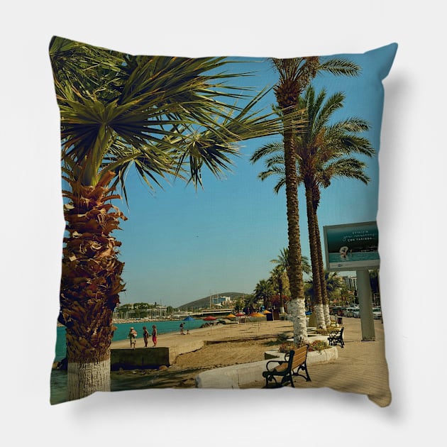 Pretty picture of a Palm Tree. Pretty Palm Trees Photography design with blue sky Pillow by BoogieCreates