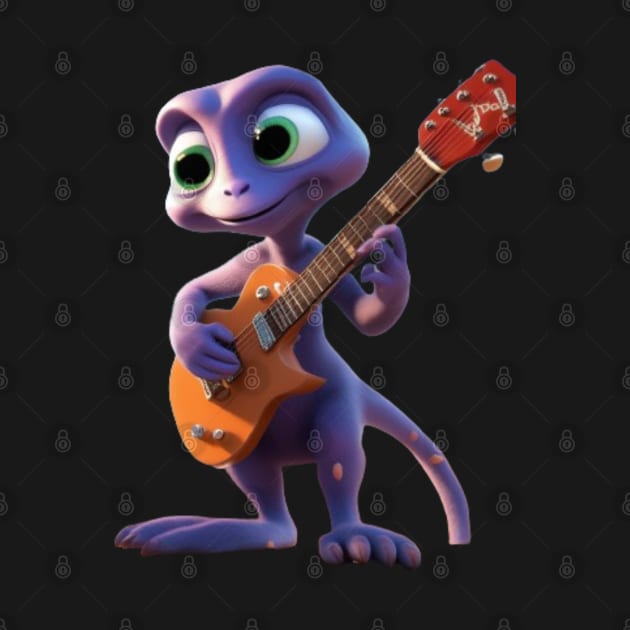 An Alien Cartoon Creature Playing The Guitar by Musical Art By Andrew