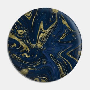 Gold Faux Glitter & Navy Blue Marble Abstract Art Pin
