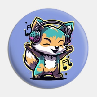 cute happy wolf wearing headphones music Pin