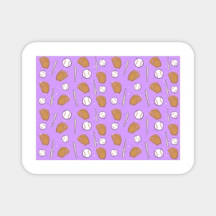Baseball - Gloves, Balls & Bats on Purple Background Seamless Pattern Magnet