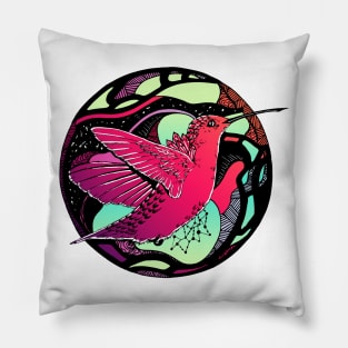 Blue Red Blend Circle of The Hummingbird Pillow