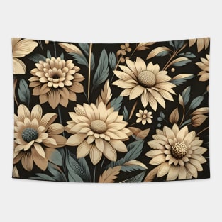 Beige Floral Illustration Tapestry