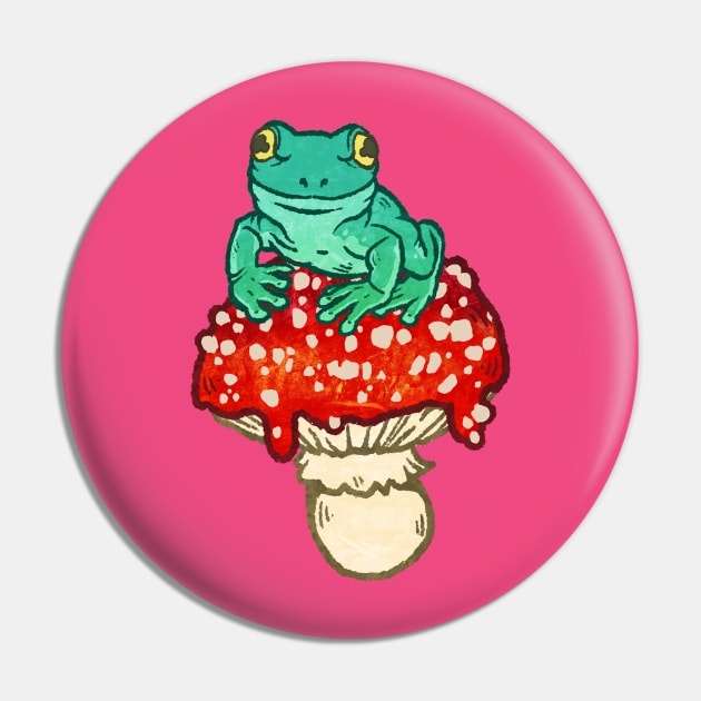 Happy Frog on a Small Mushroom Pin by Jessuh