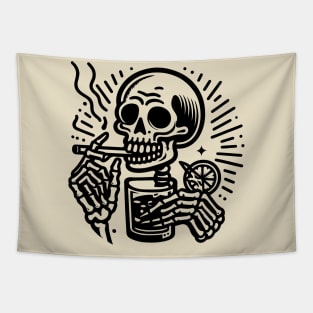 Skeleton smoking and drinking Tapestry