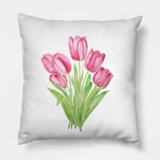 pink tulips watercolor Pillow