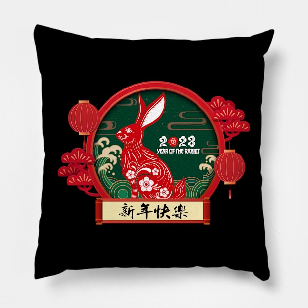 Year of The Rabbit Zodiac Horoscope - Chinese New Year 2023 Pillow by Gendon Design