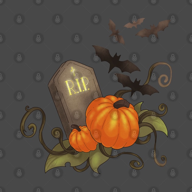 Tombstone in a Pumpkin batch Halloween print by Hunholy