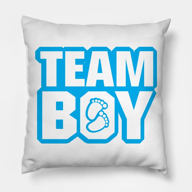 Team Boy Baby Shower Gender Reveal Party Blue Pillow by macshoptee