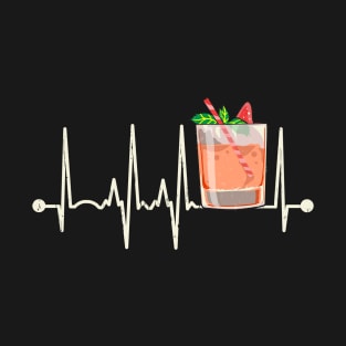 Funny Cocktail Rocks Glass Heartbeat Happy Cocktail Hour T-Shirt