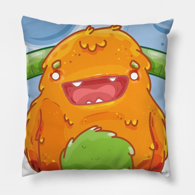 Cute Burly Friendly Orange Monster Pillow by PosterpartyCo