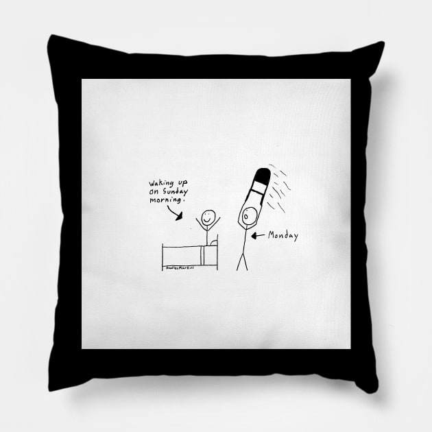 Sunday Scaries (white background) Pillow by doodlesmarkus