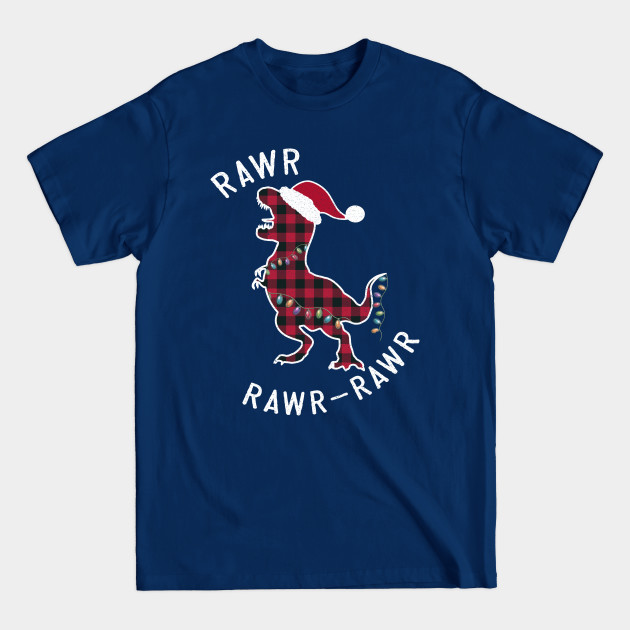 Discover Red Plaid Dinosaur T Rex Christmas Lights RAWR Pajamas - Christmas Trex - T-Shirt