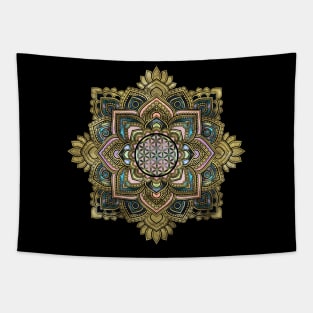 Flower of Life in Lotus - Marble and Gold Tapestry