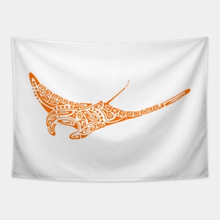 Orange manta ray tattoo style black background Tapestry