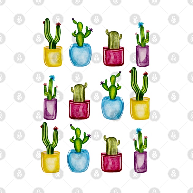 Vibrant Cactus Watercolor Pattern by kuallidesigns