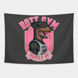 Fun Rottie Dog with pink design going to muscle up at rott gym Tapestry