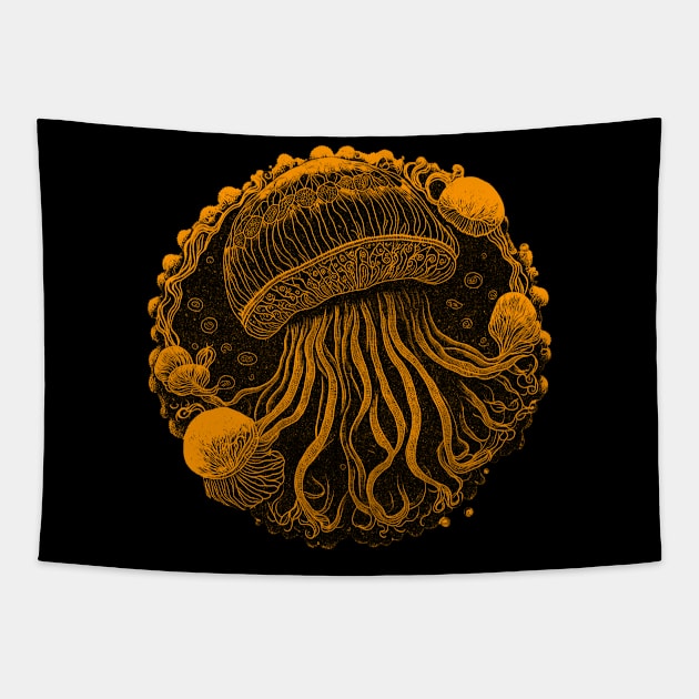 Retro Abstract Jellyfish Tapestry by Deniz Digital Ink