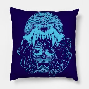 Girl and Wolf Skull Pillow