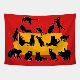 Cute Black Cats on the Couch Tapestry