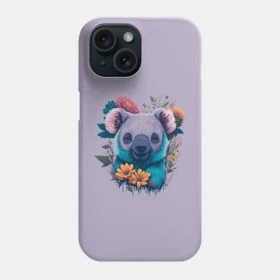 Cute smiling Koala bear with florals  t-shirt design, apparel, mugs, cases, wall art, stickers, travel mug Phone Case