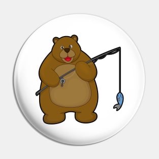 Bear at Fishing with Fishing rod & Fish Pin