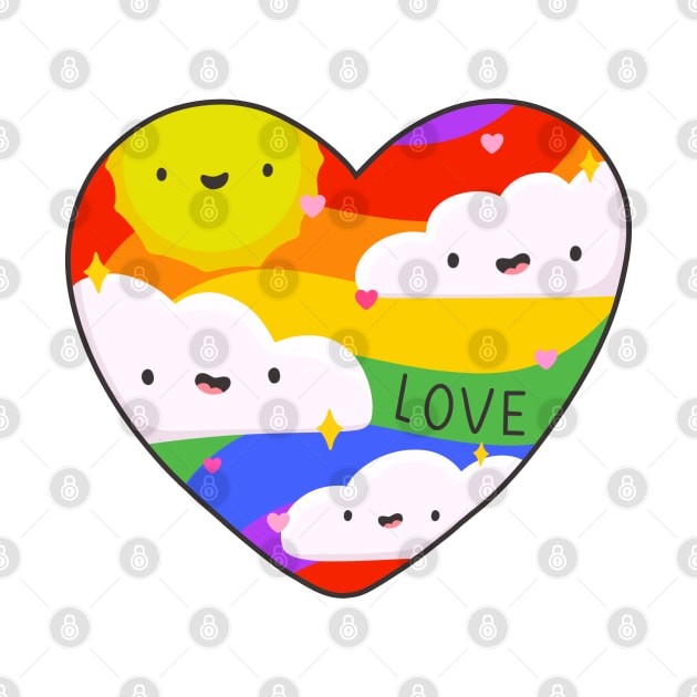 Rainbow Heart Kawaii Love by Sofia Sava