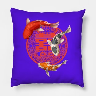 Double Happiness Koi Fish Deep Purple with Red Symbol - Hong Kong Retro Pillow