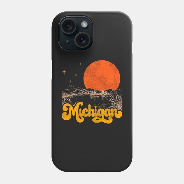 Vintage State of Michigan Mid Century Distressed Aesthetic Phone Case by darklordpug