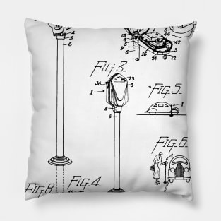 Coin Controlled Parking Meter Vintage Patent Hand Drawing Pillow