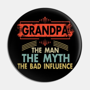 Mens Grandpa The Man The Myth The Bad Influence T Shirt for Grandfathers Pin