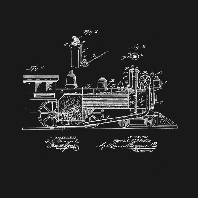 smoke consuming locomotive Vintage Patent Drawing by TheYoungDesigns