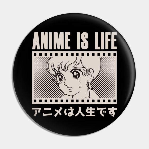 Anime is Life Otaku, Vintage Retro Black Pin by Issho Ni