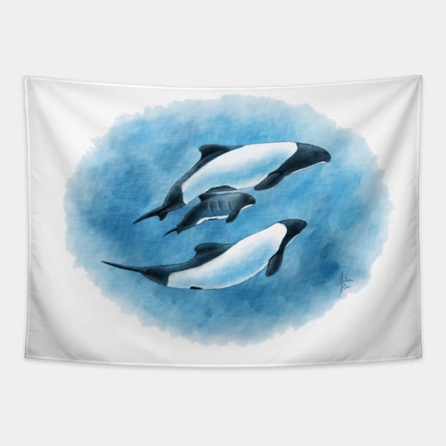 Commerson's Dolphin Family Tapestry by Art by Aelia