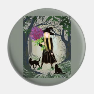 Woodland Witch with a bouquet Pin