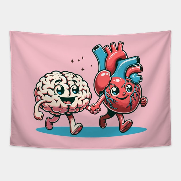 Brain and heart walking together Tapestry by Art_Boys