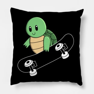 Green Turtle on Skateboard Pillow