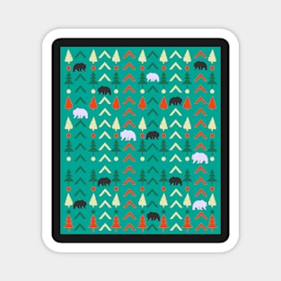 Winter bear pattern in green Magnet