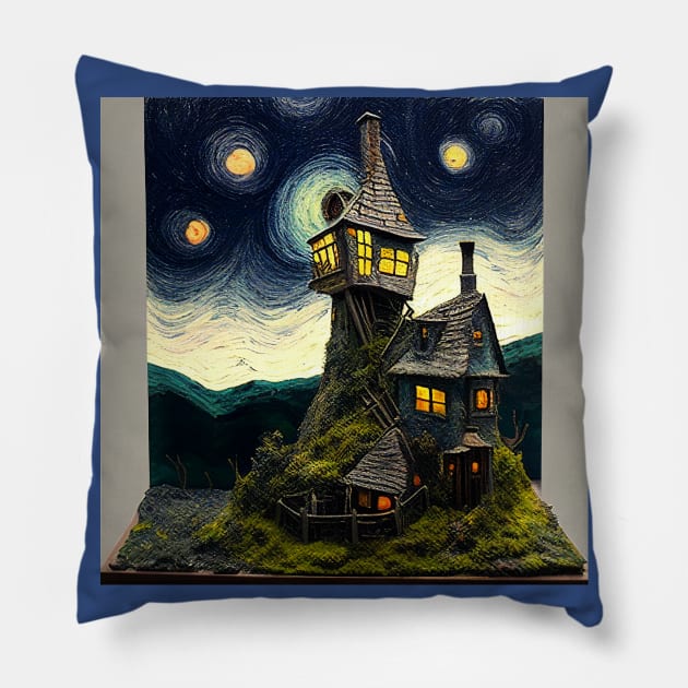 Starry Night Over The Burrow Pillow by Grassroots Green