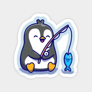 Cute Penguin Fishing Cartoon Magnet