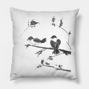 Two darling birds and cherry blossoms Pillow