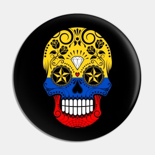 Colombian Flag Sugar Skull with Roses Pin