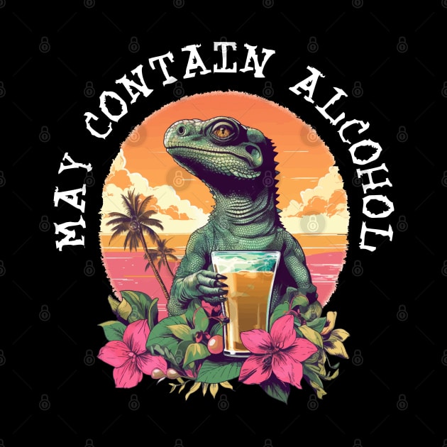 Green Lizard Holding Beer - May Contain Alcohol (White Lettering) by VelvetRoom