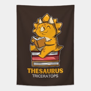 Thesaurus - Triceratops Sitting On A Pile Of Books Reading Tapestry