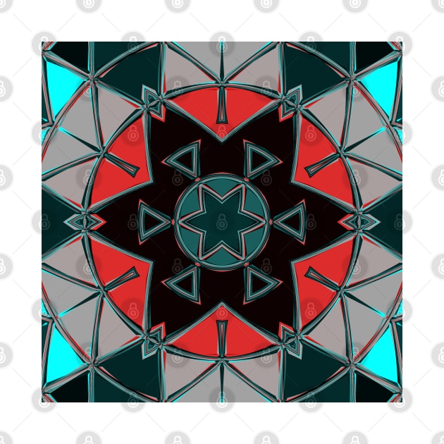 Cartoon Mandala Blue Red and Black by WormholeOrbital