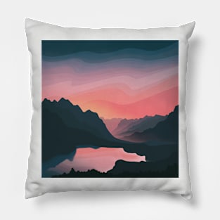 Warm Red Sunrise Beyond Hills Landscape Digital Illustration Pillow