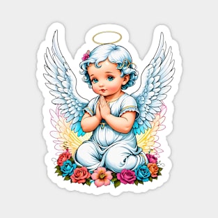 Praying Baby Girl Angel Cherub comic retro vintage Magnet