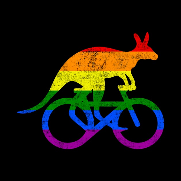 Cyclist Kangaroo Bicycle Funny Sport Motivation Rainbow Flag by peter2art