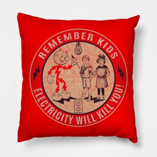 Reddy Kilowatt Electricity will kill you Vintage Pillow