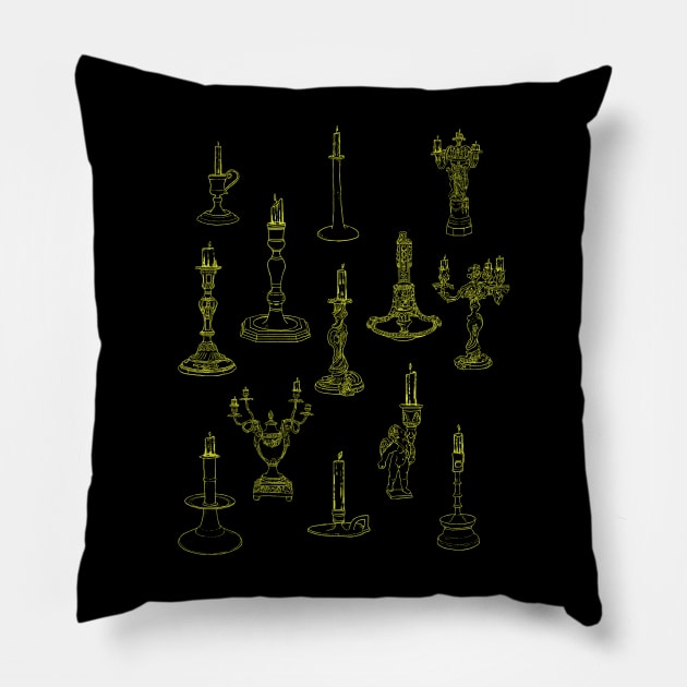 Antique Candlesticks Taxonomy Pillow by Maiden Names